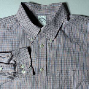 Brooks Brothers Mens XL Regent Long Sleeve Button Down Shirt Mini Check Plaid